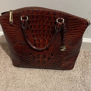Brahmin Rich Brown Crocodile Embossed Shoulder Bag